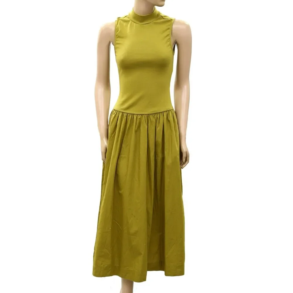 Free People Free Est Pepita Midi Dress Sleeveless Pleated Solid Cotton XS 289688 - Picture 2 of 5
